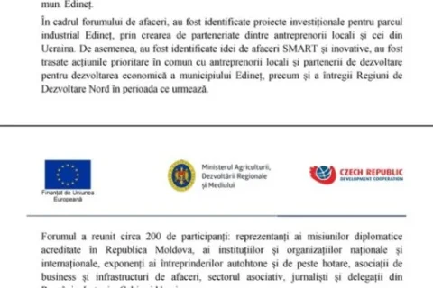 FORUMUL DE AFACERI  „Oportunități investiționale în Regiunea de Dezvoltare Nord a Republicii Moldova”