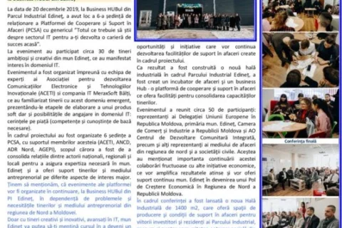 Buletin informativ “Edineț-Pol de Creștere Economică în regiunea de nord a Republicii Moldova, finanțat de Uniunea Europeană, în cadrul inițiativei “Primarii pentru Crestere Economica” (M4EG).