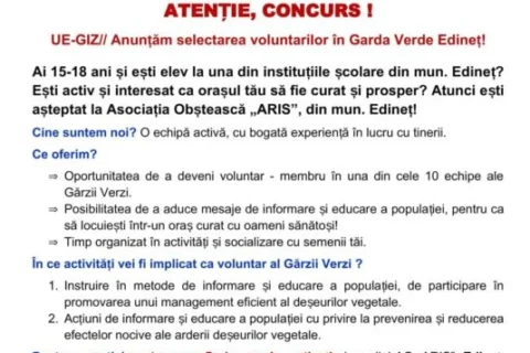 Anunț cu privire la selectarea voluntarilor privind Garda Verde în mun.Edineț